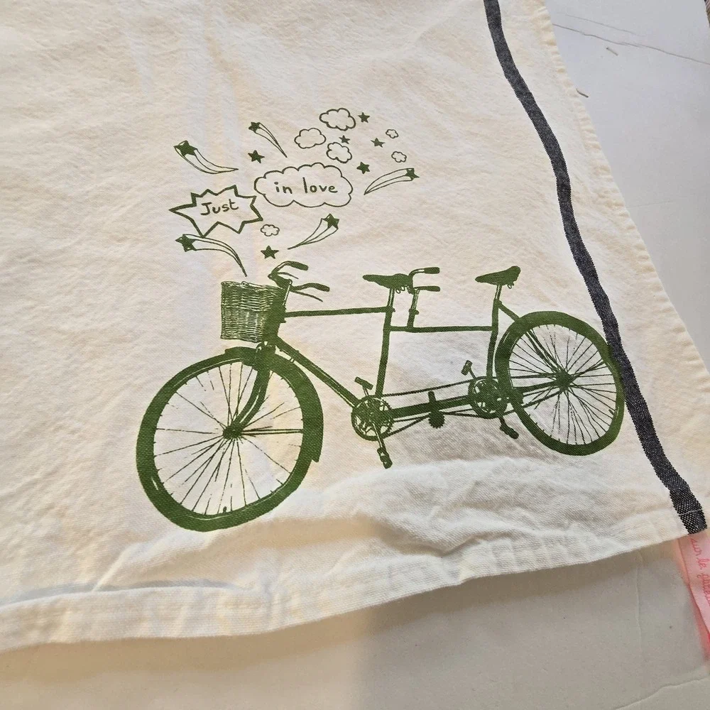French 100% Cotton Tea Towel Bicycle Coutainville France‎ Dishtowel Natural